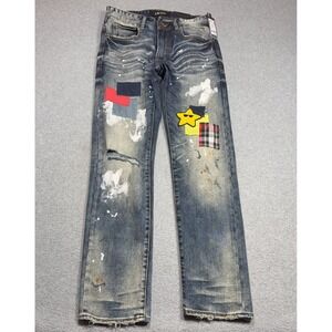 Akoo Jeans Mens 30x30 Delinquent Fit Distressed The Wolf Stinger Patches Retro